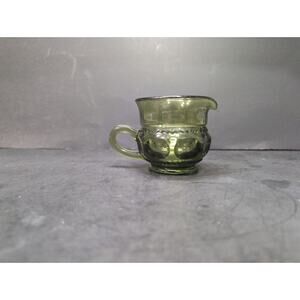 Indiana Glass Green Kings Crown‎ Creamer, Vintage Avocado Glassware, Thumbprint